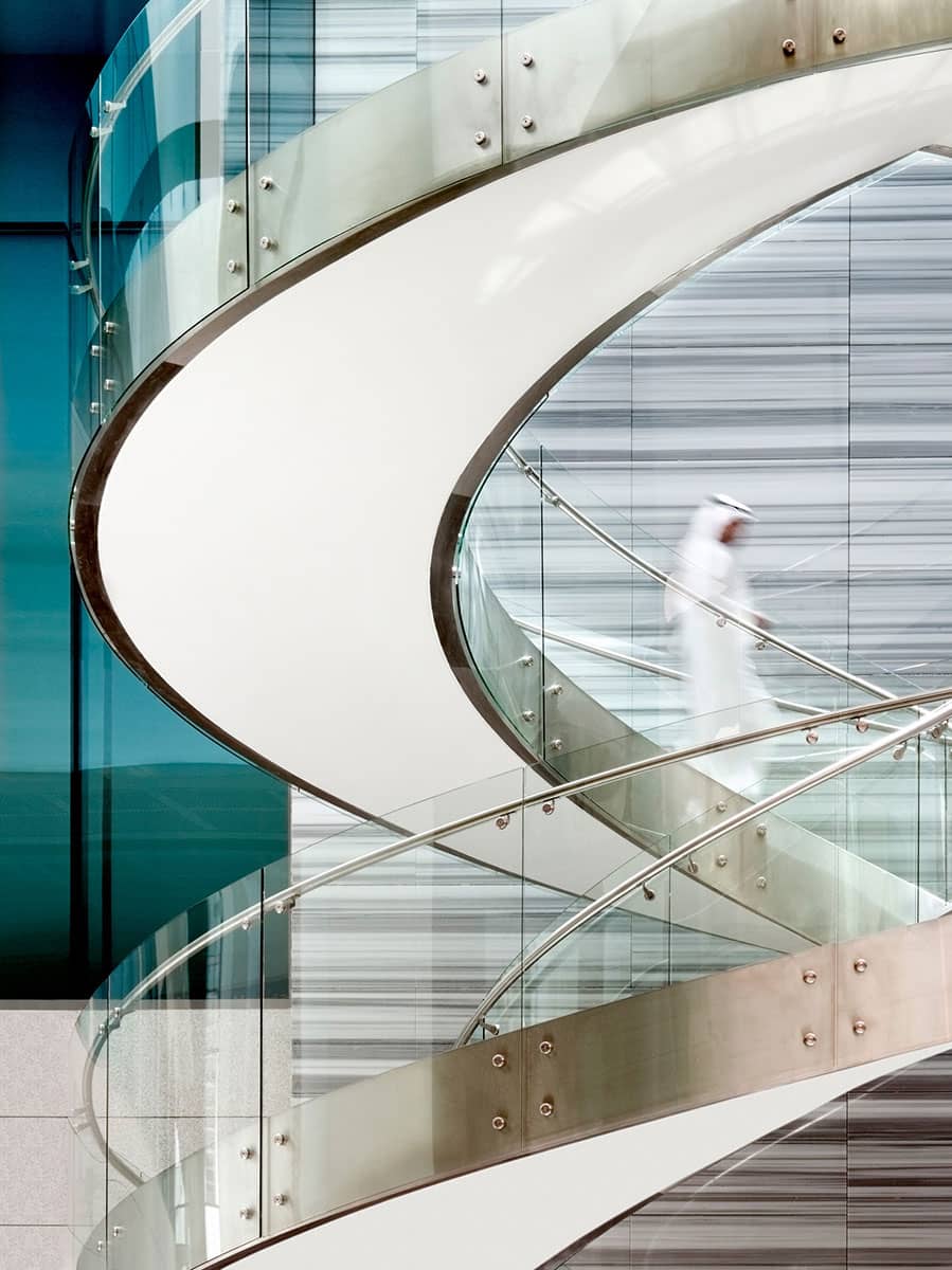 Architecture Photography: Helical staircase at ADNEC Exhibition Centre, Abu Dhabi.