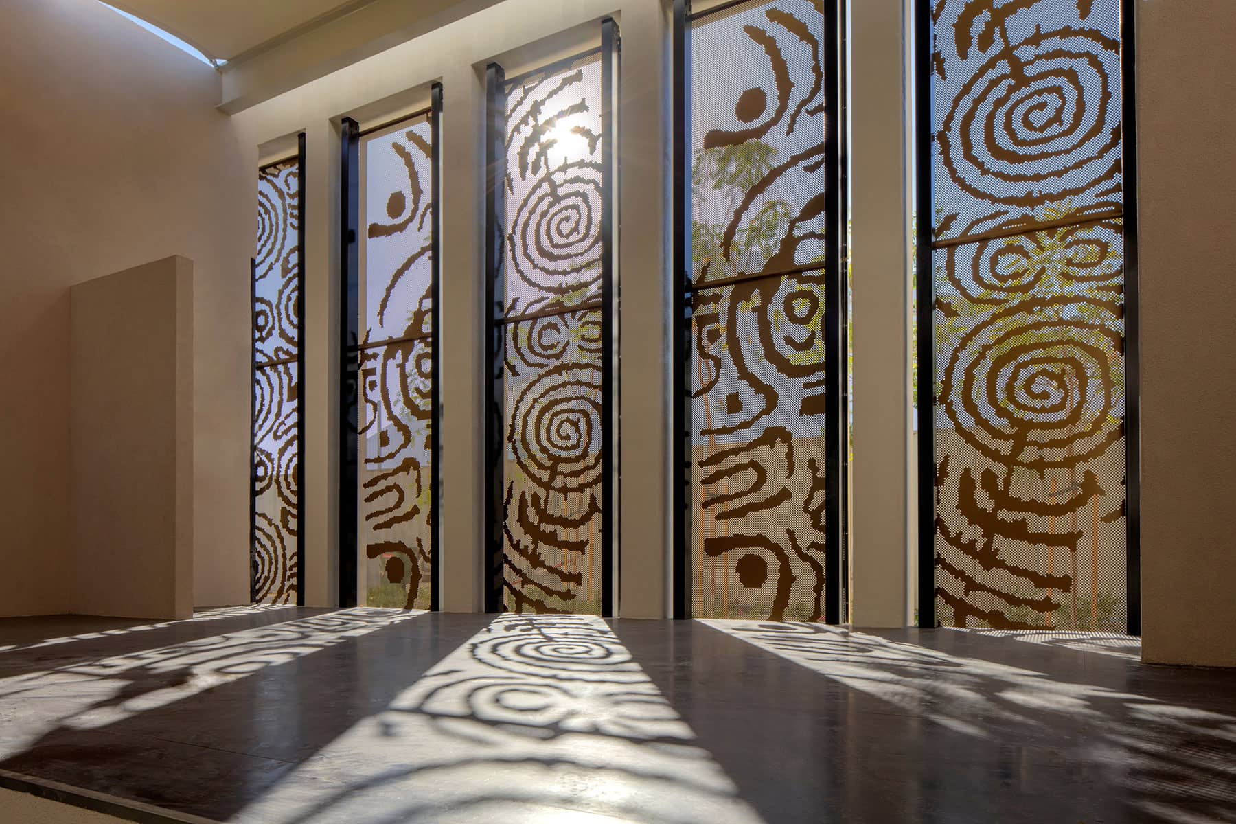 Architecture Photography: Light & shadow, a Celtic motif window at the Irish Pavilion, Expo2020, Dubai