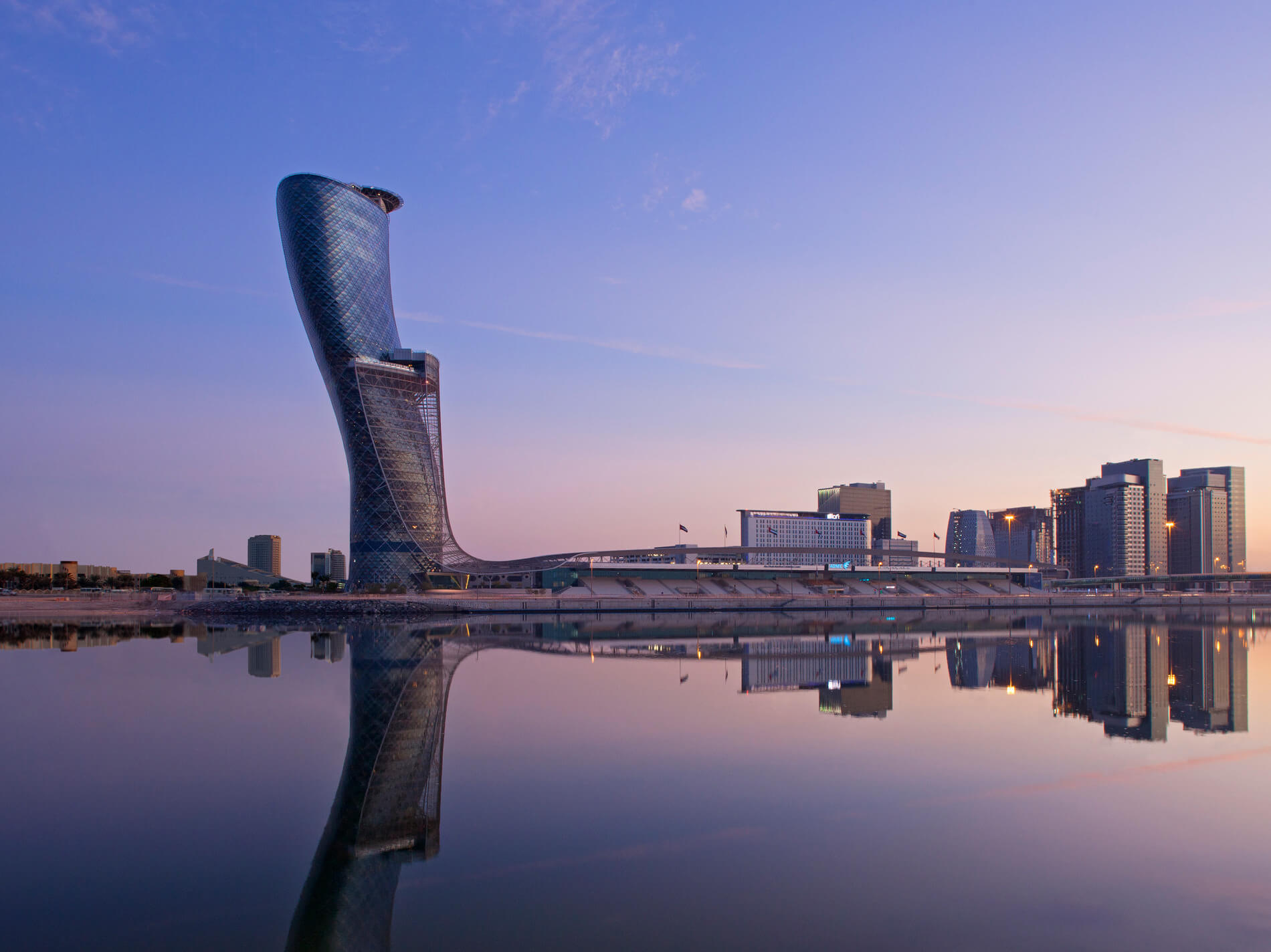 Andaz Capital Gate by Hyatt, Abu Dhabi, an architectural image captured by Gerry O’Leary at dawn